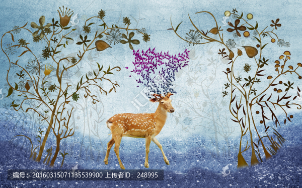 復(fù)古梅花鹿背景墻裝飾畫(huà)