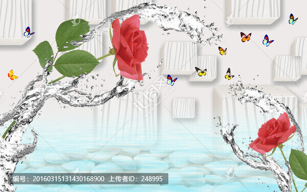 水玫瑰倒影背景墻裝飾畫