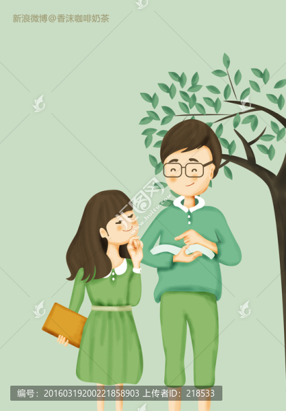 父女親子教育清新唯美插畫
