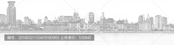 上海外灘全景線描（未分層）