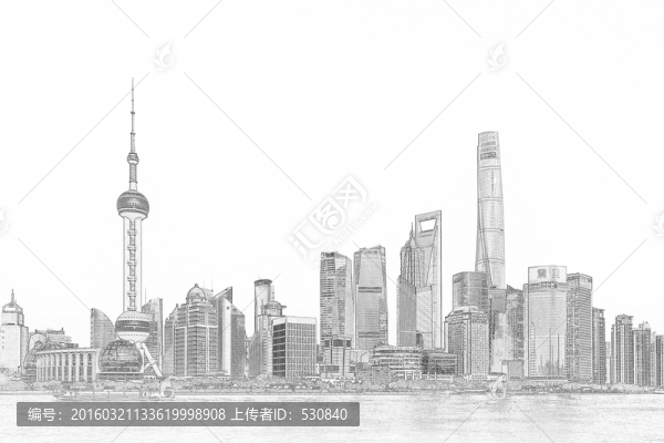 上海風(fēng)光全景線描,（未分層）