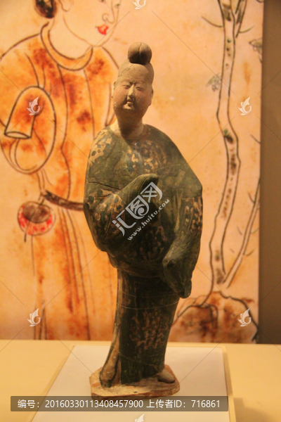唐,三彩,男裝女俑