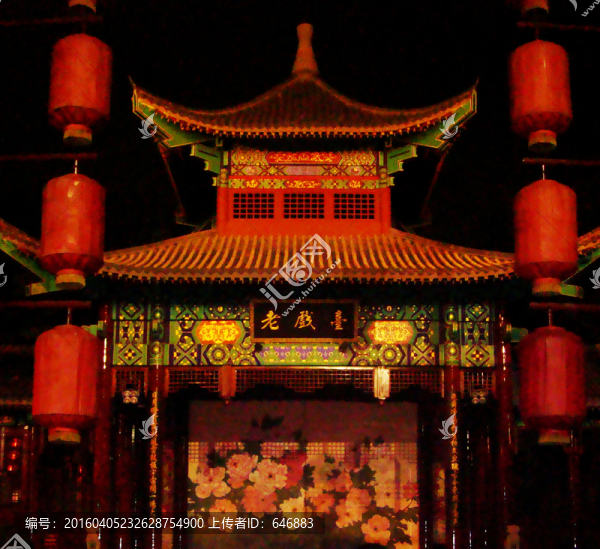 老戲臺(tái),古代建筑,夜景
