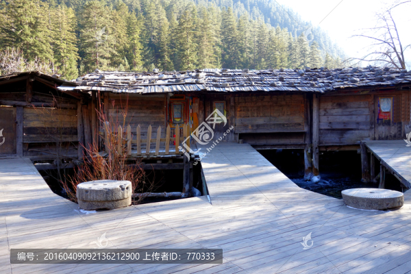 木屋,溪流,山溝,九寨溝