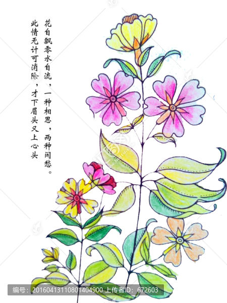 手繪花卉明信片插圖配畫
