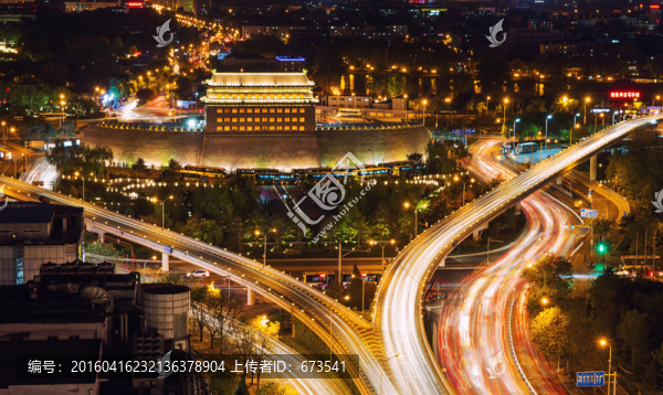 北京皇城根兒夜景德勝門箭樓