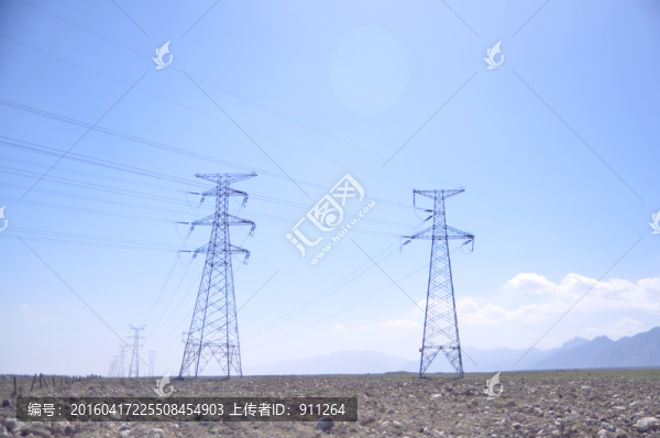 戈壁,高壓電線桿,能源