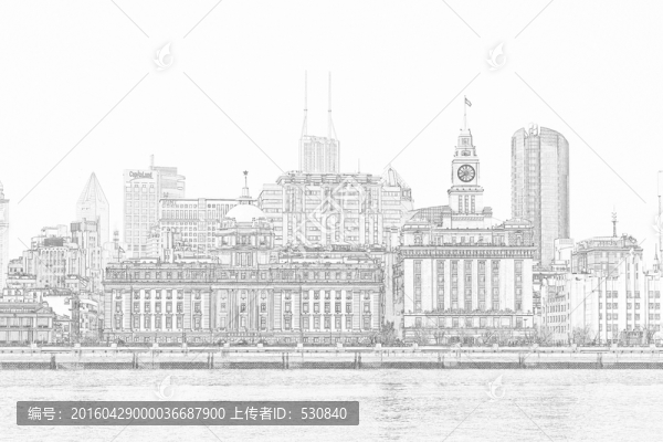 上海老外灘線描,（未分層）