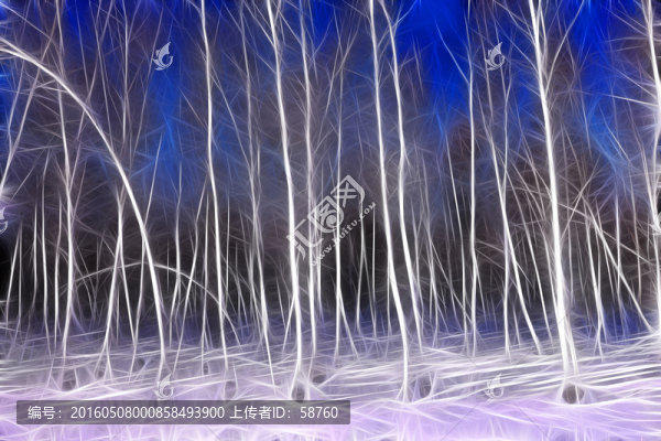 電腦畫,雪原白樺林