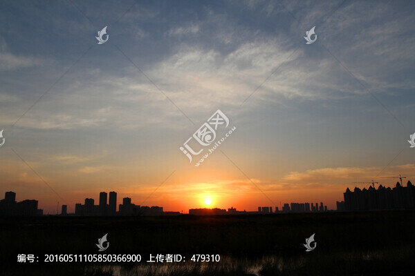 城市,清晨,日出,濕地,大慶
