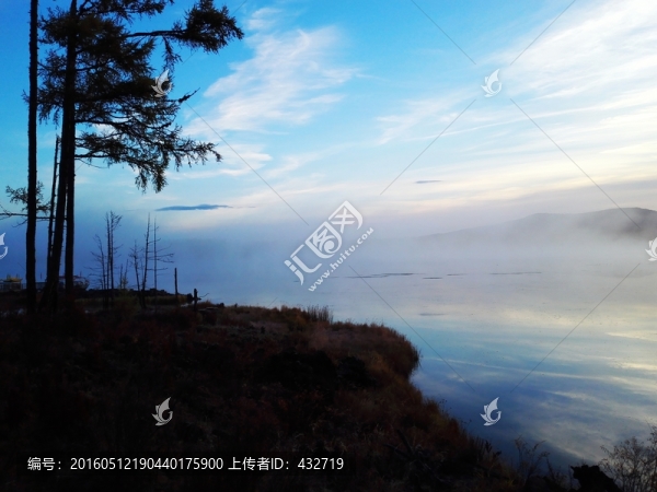 濕地湖泊松樹(shù)日出