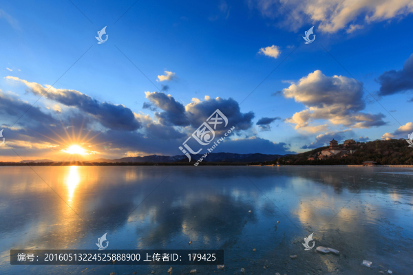 頤和園昆明湖萬壽山佛香閣夕陽