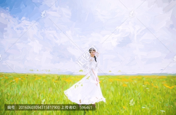 裝飾畫(huà)草原白衣少女
