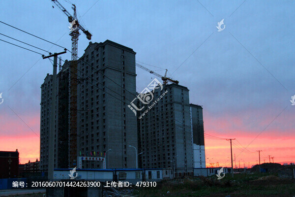 建筑工地,晚霞,吊車,塔吊