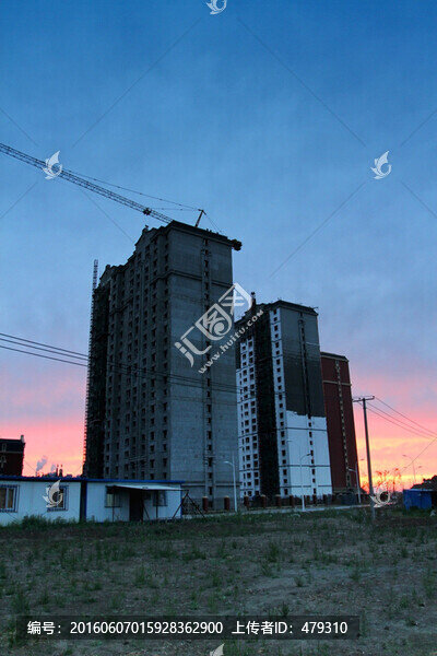 建筑工地,晚霞,吊車,塔吊