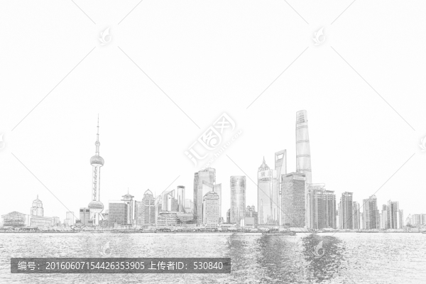上海陸家嘴線描,（未分層）