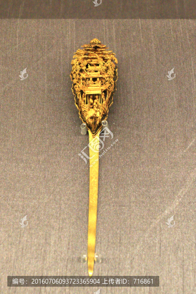 明代,金累絲樓閣人物簪