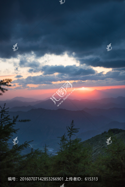 日落,山頂,多云