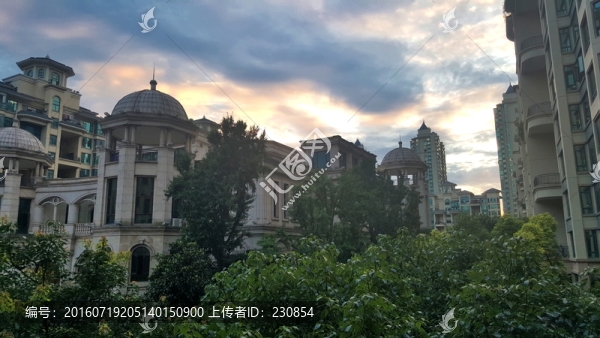 歐式建筑,晚霞