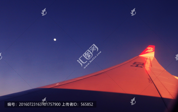 飛機(jī),翅膀,藍(lán)天,月亮,日出
