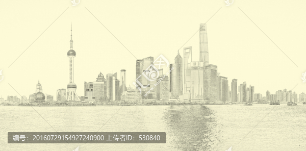 上海全景線描,合層