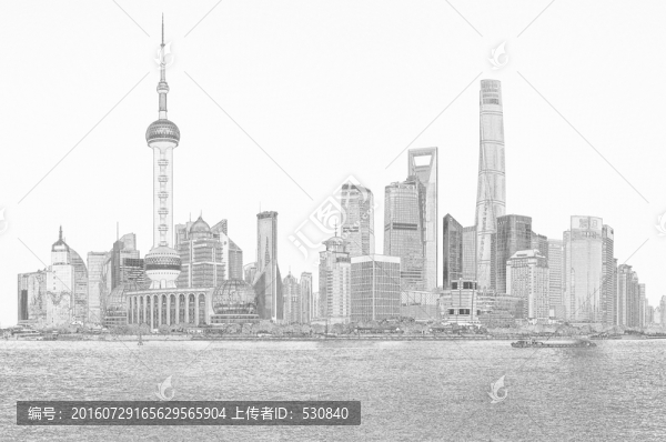 上海風(fēng)光全景線描,,,合層