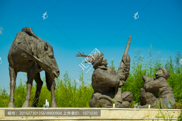 獵人與馬雕塑