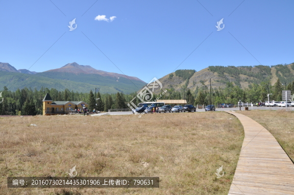 大山,停車場,棧道,草原