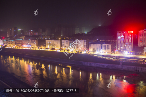 四川省巴中市巴河沿岸風光夜景