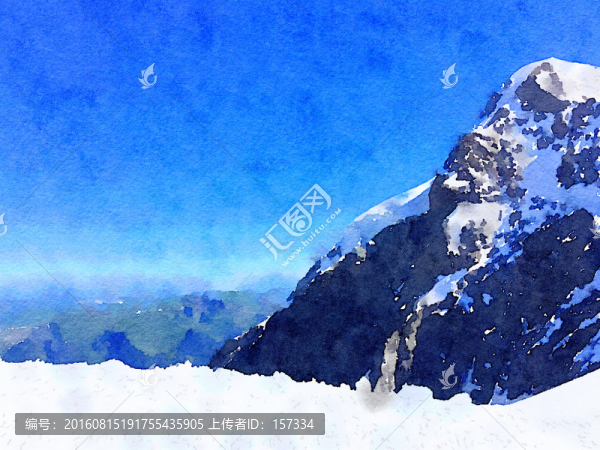 水彩畫,雪山風(fēng)光