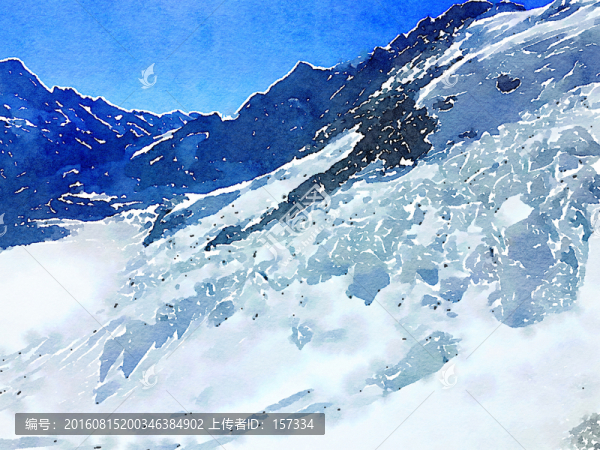 水彩畫,雪山風(fēng)光