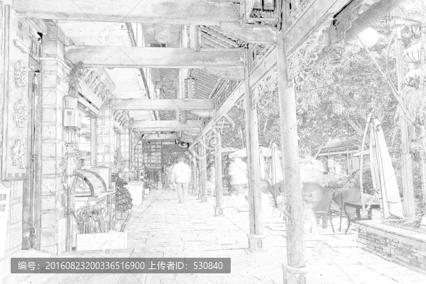 四川古鎮(zhèn)線描