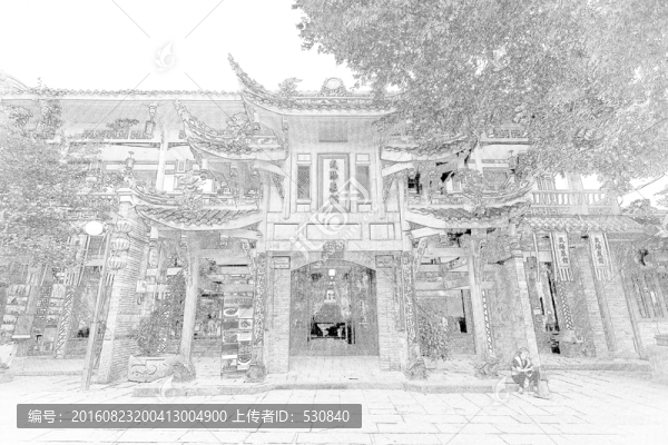 四川古鎮(zhèn)線描