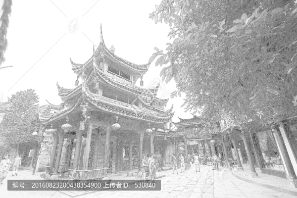 四川古鎮(zhèn)線描