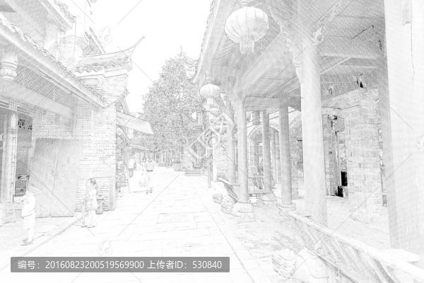 四川古鎮(zhèn)線描