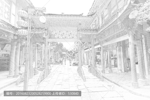 四川古鎮(zhèn)線描
