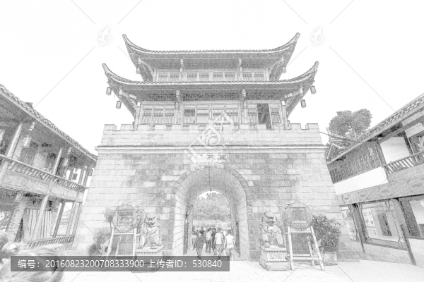 四川古鎮(zhèn)線描