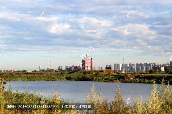 大慶,濕地,藍天,樓房