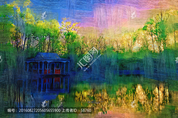 電腦油畫,暮色之湖