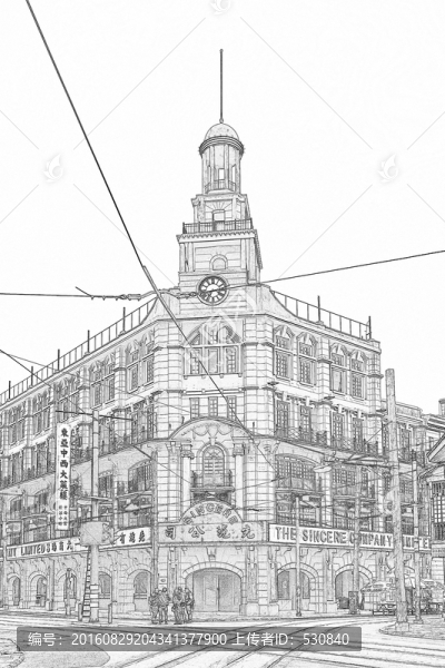 老上海,建筑線描