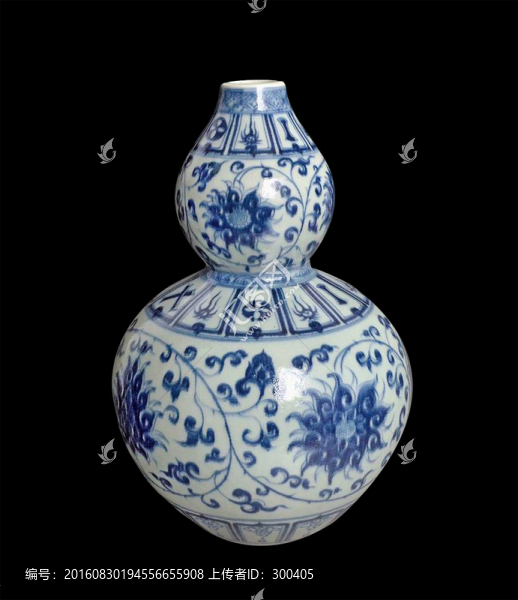青花花卉葫蘆瓶