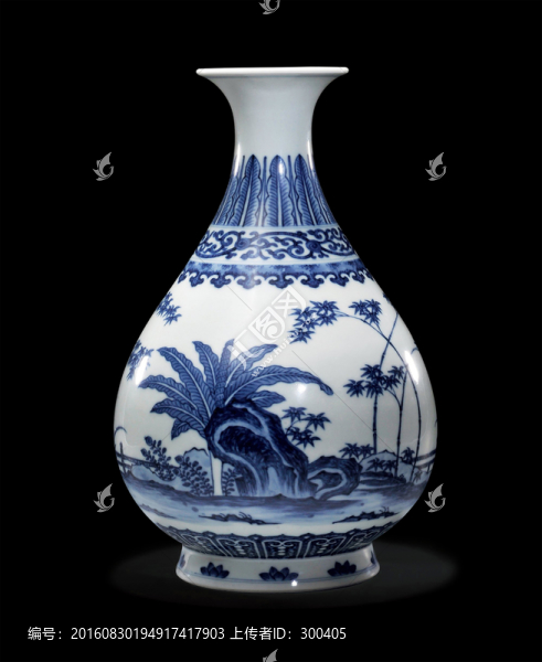 青花竹石芭蕉圖玉壺春瓶