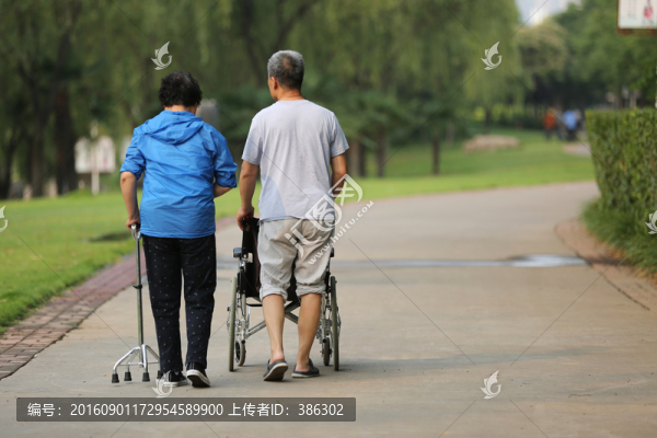 輪椅夫婦背影