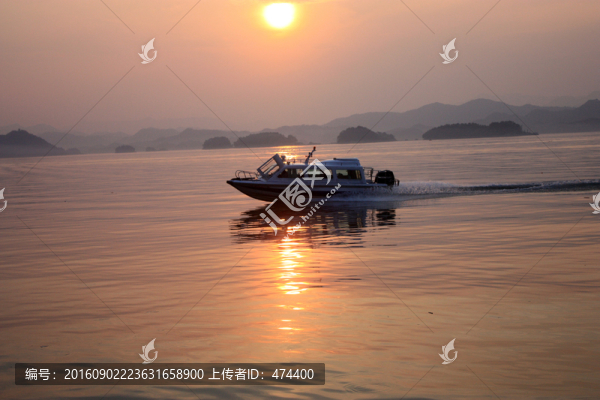 夕陽,游艇,帆船,千島湖,湖
