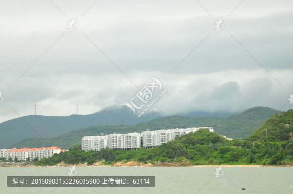 大海落日,海上晚霞,群山之間