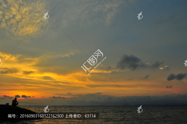 大海落日,海上晚霞,天空彩云