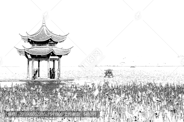 杭州西湖風(fēng)光線描,未分層
