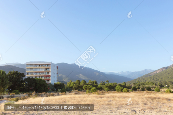 草地山樓房