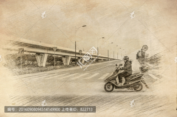 馬路,摩托車,人像