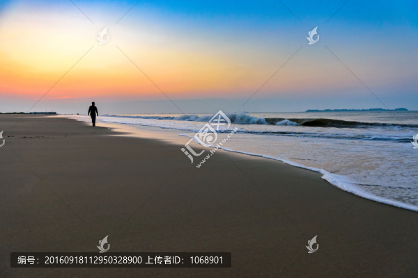 海灘,海浪,朝霞